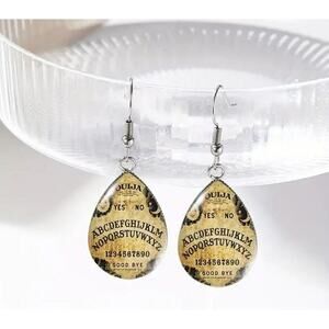 Ouija‎ Board Dangle Teardrop Earrings - Handcrafted Glass Dome, Stainless Steel
